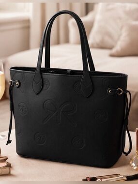 Ruby Ribbon Black Embossed Tote NWT Large Carryall Bag w/ Dust Bag MSRP $159